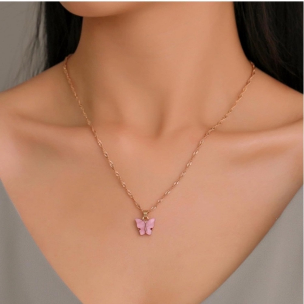 Pink Butterfly Pendant Necklace